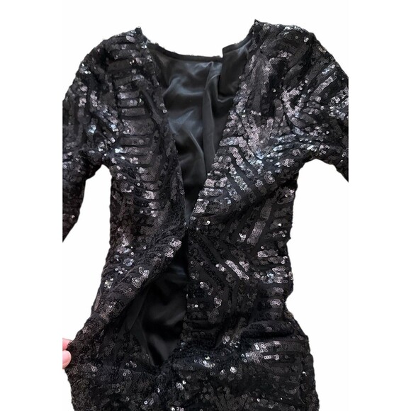 Black Sequin Long Sleeve Evening Gown Women’s Small Elegant Formal Dress - Picture 10 of 12